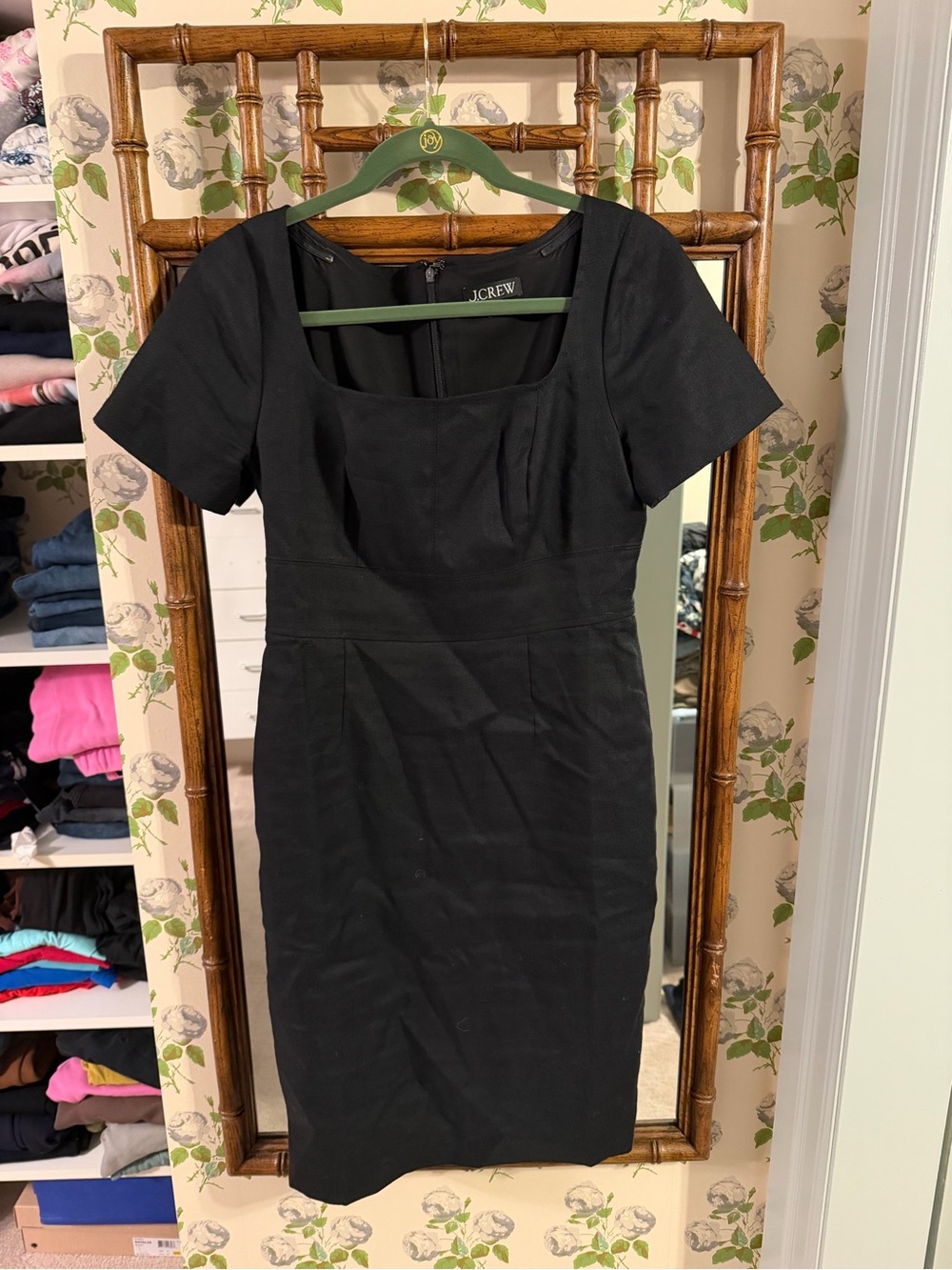 J. Crew Black Short-Sleeve Square Neck Sheath Dress